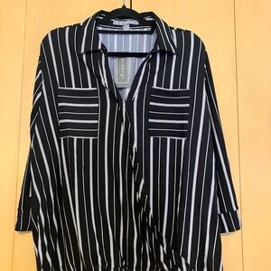 By Design Black and White Striped Pullover Shirt 1X